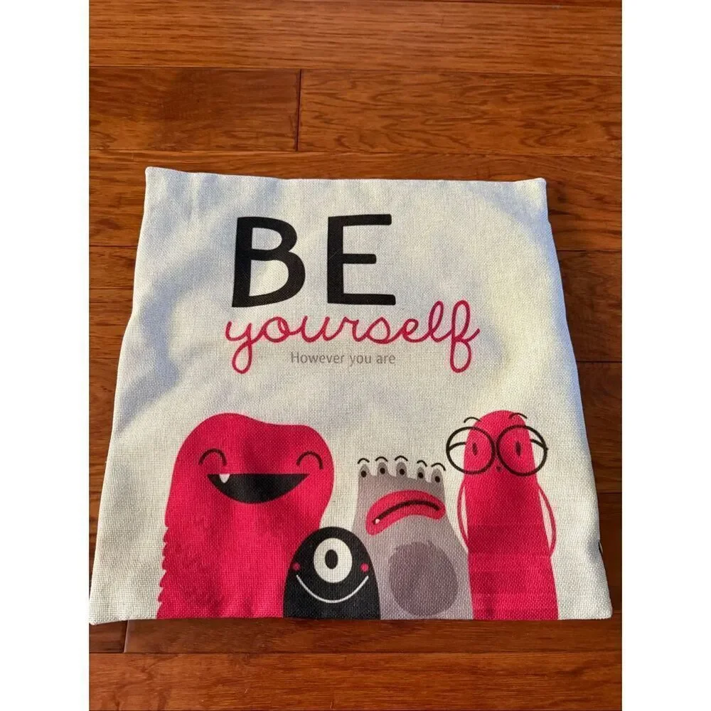 Cartoon Dog and “Be Yourself” Monster Pillow Covers 16”X16” 2 Pillow Cases
